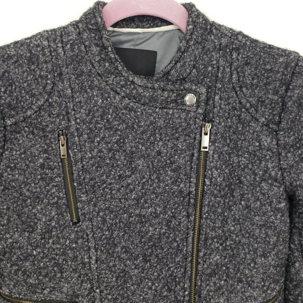 Banana Republic Boucle Tweed Asymmetrical Zip up Moto Jacket 0P  Gray Black - Picture 6 of 9